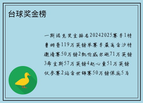 台球奖金榜